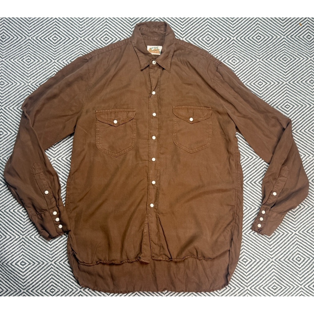 Wythe Sportswear Men's Tencel Gabardine Long Sleeve Snap Pearl Shirt Size Medium